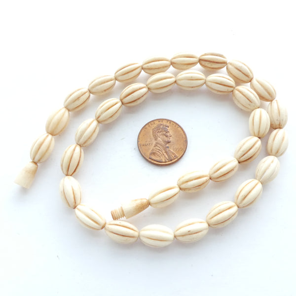 Bone, Strand of Oval Melons, Tea-Stained, 12x8mm