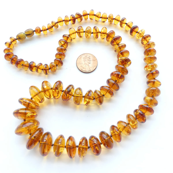 Amber Baltic, Rondelles Graduated 8-18mm, Necklace 24" Long